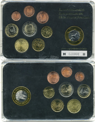 Испания евронабор из 9 монет 2001-2008 включая 1 евро-проба в пластике биметалл UNC 06-081-34