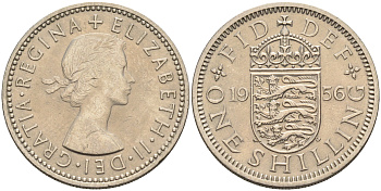 Великобритания 1 шиллинг 1956 Елизавета II (1952-2022), Английский герб KM 904, Spink 4147 медно-никель 4591-657