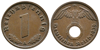 Германия 1 рейхспфенниг 1939 A KM 89, J. 361 бронза    220-333
