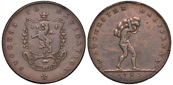 Великобритания 1/2 пенни 1793 Манчестер-Ланкашир, жетон Dalton & Hamer 135 медь 603-624