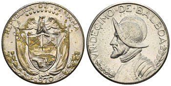 Панама 1/10 бальбоа 1970  KM 10 медь плакированная медно-никелем  aUNC  4609-855