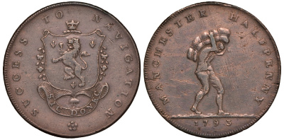 Великобритания 1/2 пенни 1793 Манчестер-Ланкашир, жетон Dalton & Hamer 135 медь 603-624
