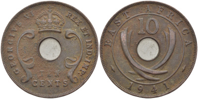 Британская Восточная Африка 10 центов 1941 I, Георг VI (1936-1952) KM 26.1 бронза 3333-1143