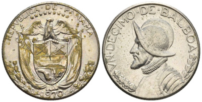 Панама 1/10 бальбоа 1970  KM 10 медь плакированная медно-никелем  aUNC  4609-855