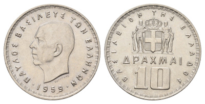 Греция 10 драхм 1959 KM 84 никель UNC 4667-816