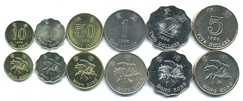 Гонконг лот из 6 монет 1998 10, 20, 50 центов, 1, 2, 5 долларов KM 66, 67, 68, 69а, 64, 65 UNC N2-13