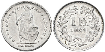 Швейцария игровой жетон 1954 1 франк, AG. SIGO, диаметр 16 мм. алюминий 4549-722