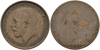 Великобритания 1/2 пенни 1921 Георг V (1910-1936) KM 809, Spink 4056 бронза 4143-711