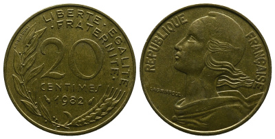 ФРАНЦИЯ 20 САНТИМОВ 1982 KM 930 медь алюминий никель 4384-756