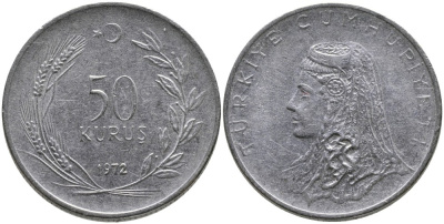 Турция 50 курушей 1972 Анатолийская невеста KM 899 нержавеющая сталь 4541-747