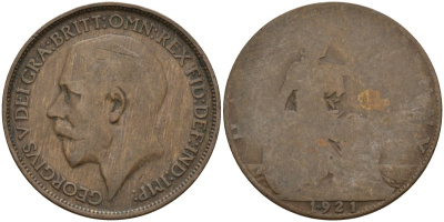 Великобритания 1/2 пенни 1921 Георг V (1910-1936) KM 809, Spink 4056 бронза 4143-711