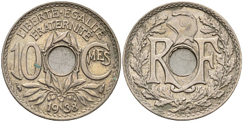 Франция 10 сантимов 1938 KM 866a, Le Franc 138.3 медно-никель 4143-1046