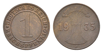 Германия 1 рейхспфенниг 1935 J KM 37, J. 313 бронза 4644-1053