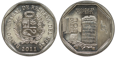 Перу 1 новый соль 2011 чульпа (башня) на кладбище Сильюстани KM 347 медно-никель UNC 4605-252