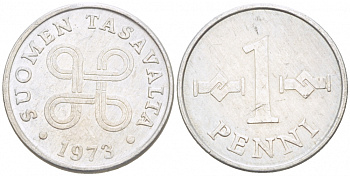 Финляндия 1 пенни 1973 KM 44а алюминий 3996-1032