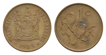 ЮАР 1 цент 1985 герб, капские воробьи KM 82 бронза 4608-324
