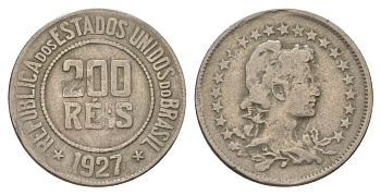 Бразилия 200 реалов 1927 KM 519 медно-никель 4624-1153