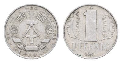 ГДР 1 пфенниг 1961 KM 8.1 алюминий 4643-412