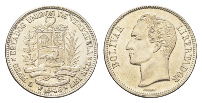 Венесуэла 1 боливар 1945 Y 22a серебро 4127-1541