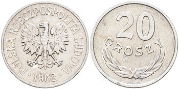 Польша 20 грошей 1962 MW KM А47, Parchimowicz 208c алюминий 4174-666