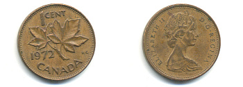 Канада 1 цент 1972 Елизавета II (1952-2022), кленовый лист KM 59.1 бронза 177-1341