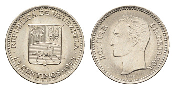 Венесуэла 25 сентимо 1965 год-тип, Симон Боливар Y 40 никель UNC 4668-1026