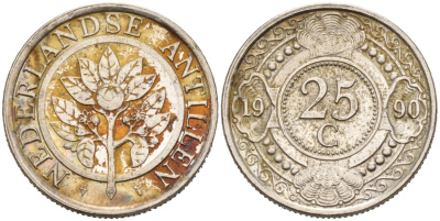 Нидерландские Антилы 25 центов 1990 Беатрикс (1980-2013) KM 35 никелированная сталь 3334-527