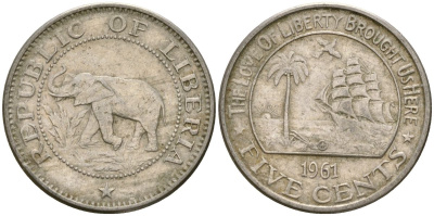 Либерия 5 центов 1961 KM 14 медно-никель 4132-425