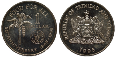 Тринидад и Тобаго 1 доллар 1995 50 лет продовольственной программе FAO KM 61 медно-никель UNC M22-11