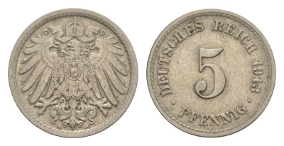 Германия 5 пфеннигов 1913 A, Вильгельм II (1888-1918) KM 11, J.12 медно-никель 4644-1066