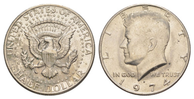 США 1/2 доллара (50 центов) 1974 D, Джон Кеннеди KM 202b медь плакированная медно-никелем aUNC 4123-116