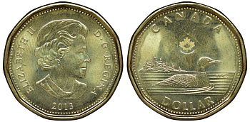Канада 1 доллар 2013 утка, Елизавета II (1952-) KM NEW никель плакированый бронзой UNC 4605-651