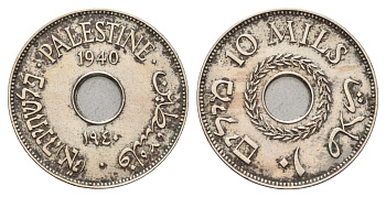 Израиль, Палестина 10 милей (милсов) 1940 Британская администрация KM 4 медно-никель 4678-946