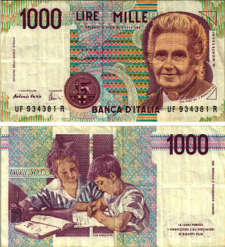Италия 1000 лир 1990 Мария Монтессори Pick 114c 8611-14-2