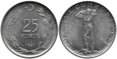 ТУРЦИЯ 25 КУРУШЕЙ 1961 KM 892.2 нержавеющая сталь 4541-542