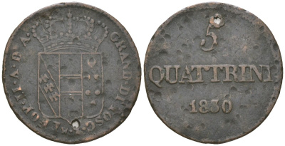 Тоскана 5 кваттрини 1830 отверстие C 65 медь 110-853