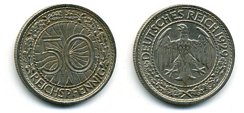 Германия 50 рейхспфеннигов 1929 А KM 49, J. 324 никель 58-534