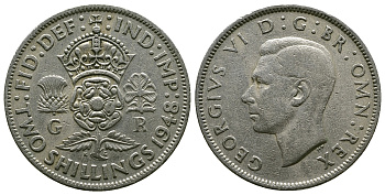 Великобритания 2 шиллинга (флорин) 1948 Георг VI (1936-1952) KM 865, Spink 4102 медно-никель 4381-1146