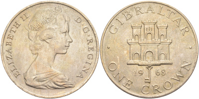 Гибралтар 1 крона 1968 Елизавета II (1952-2022), старый замок KM 4 медно-никель UNC 4558-111