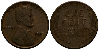 США 1 цент 1945 Линкольн, D KM A132 медь цинк 4164-849