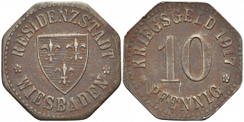 Висбаден 10 пфеннигов 1917 Funck 601.1, Men18 34104.1 железо 3856-1022