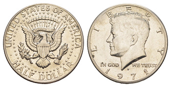 США 1/2 доллара (50 центов) 1971 D, Джон Кеннеди KM 202b медь плакированная медно-никелем aUNC 81-814