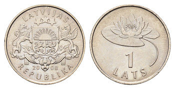 Латвия 1 лат 2008 Лилия KM 92 медно-никель UNC 4679-339