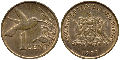 Тринидад и Тобаго 1 цент 1977 колибри KM 29 бронза 4396-958