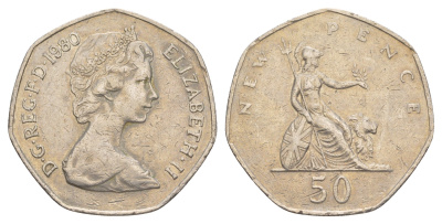 Великобритания 50 пенсов 1980 Елизавета II (1952-2022) KM 913, Spink 4223 медно-никель 4634-626