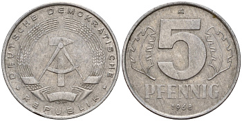 ГДР 5 пфеннигов 1968 A KM 9.1 алюминий 206-843