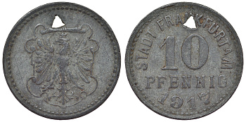 Германия, Франкфурт-на-Майне 10 пфеннигов 1917 Гессен, нотгельд Funck 136.1A цинк 4119-943