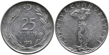ТУРЦИЯ 25 КУРУШЕЙ 1973 KM 892.3 нержавеющая сталь 4541-643