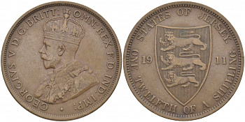 Джерси 1/12 шиллинга 1911 Георг V (1910-1936) KM 12 бронза 3996-244