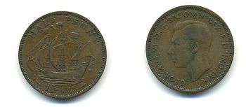 Великобритания 1/2 пенни 1941 Георг VI (1936-1952) KM 844, Spink 4115 бронза 80-1015